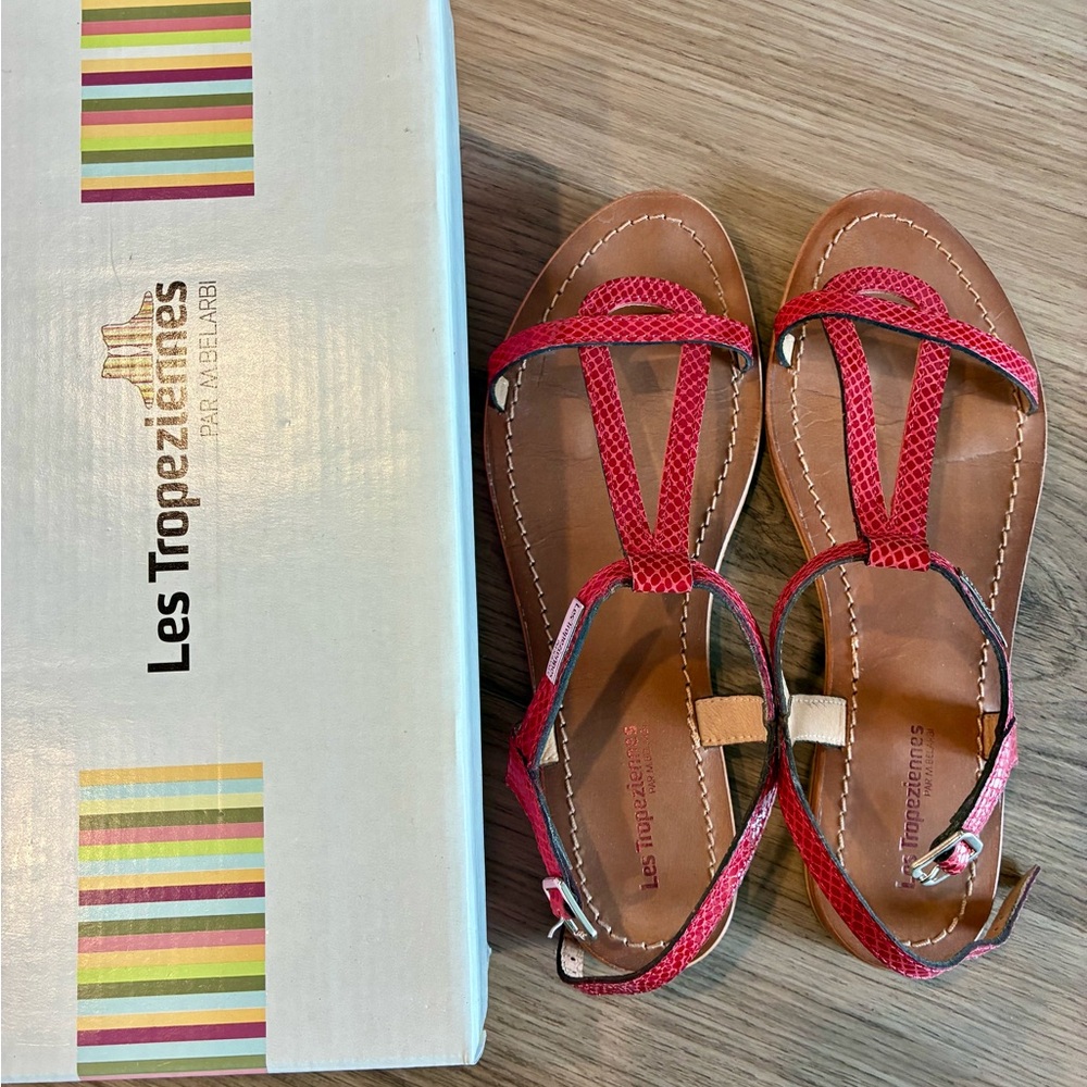 Les Tropeziennes Red Snake Print Sandals